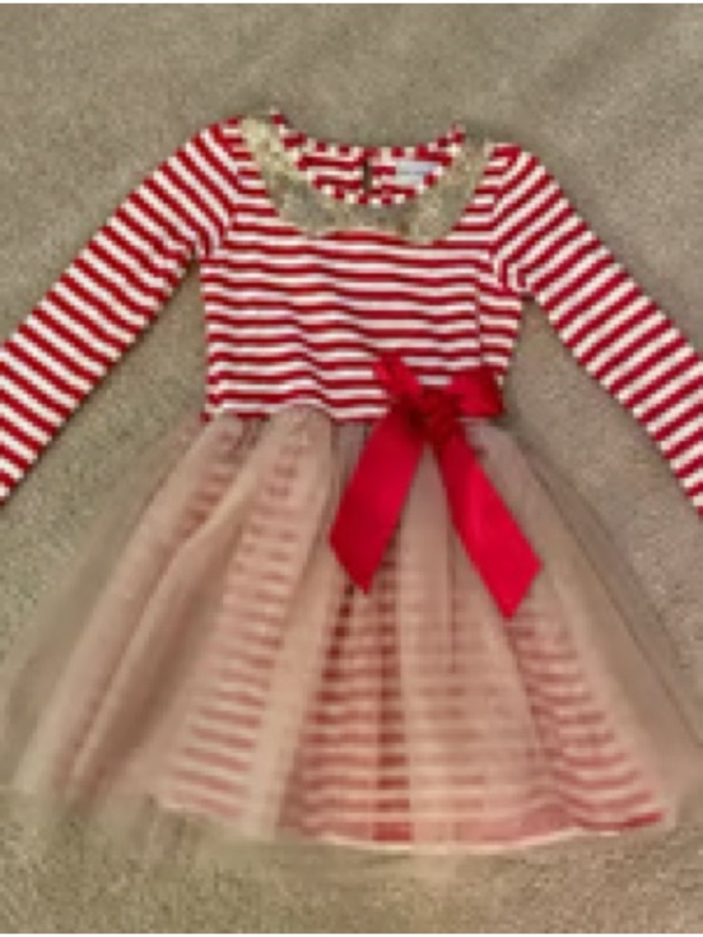 Only Little Once Girls' Red & White Striped Dress with Gold Accents